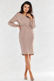 Elegant Exposed Back Dress with Long Sleeves and Elastic Waist