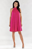 Flared Dress with Decorative Neckline and Buttoned Collar