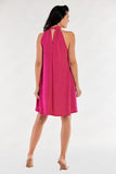 Flared Dress with Decorative Neckline and Buttoned Collar