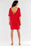 V-Neck Loose Dress with Short Sleeves - Made in Poland