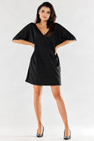 V-Neck Loose Dress with Short Sleeves and Elastic Lining