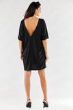 V-Neck Loose Dress with Short Sleeves and Elastic Lining