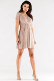 Flared Dress with Envelope Top and Short Sleeves