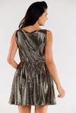 Short Flared Dress with Ruffled Neckline and Elastic Waist
