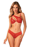 Hot Red Lace Set with Asymmetrical Bra & Feminine Panties