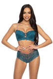 Lace Turquoise Panties with Pink Piping and Cut-Out Detail