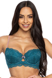 Lace Turquoise Bra with Light Pink Accents and Cutout Detail