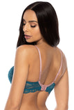 Lace Turquoise Bra with Light Pink Accents and Cutout Detail
