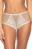 Beige High Cut Mesh Panties with Embroidered Front