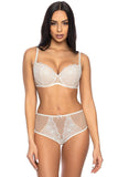 Beige High Cut Mesh Panties with Embroidered Front