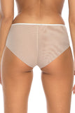 Beige High Cut Mesh Panties with Embroidered Front