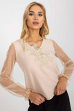 Elegant Mesh Sleeve Blouse with Heart Neckline and Embroidery