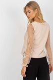 Elegant Mesh Sleeve Blouse with Heart Neckline and Embroidery