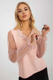 Elegant Long Sleeve Blouse with Heart Neckline & Embroidery