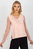 Elegant Long Sleeve Blouse with Heart Neckline & Embroidery