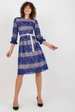Lace Dress with 3/4 Sleeves and Waist Sash
