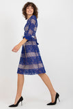 Lace Dress with 3/4 Sleeves and Waist Sash