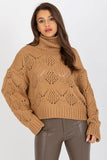 Openwork Turtleneck Sweater with Wide Sleeves