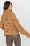 Openwork Turtleneck Sweater with Wide Sleeves