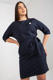 Plus Size Striped Pencil Cut Dress with Tie Belt