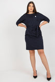 Plus Size Striped Pencil Cut Dress with Tie Belt