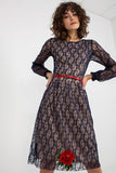 Lace Long Sleeve Dress with Belt and Flower Details