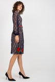 Lace Long Sleeve Dress with Belt and Flower Details