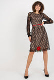 Lace Long Sleeve Dress with Floral Details and Belt