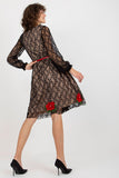 Lace Long Sleeve Dress with Floral Details and Belt