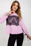 Lace-Trimmed Long Sleeve Formal Blouse