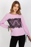 Lace-Trimmed Long Sleeve Formal Blouse