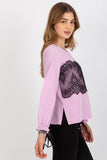Lace-Trimmed Long Sleeve Formal Blouse