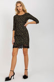 Lace Short Dress with 3/4 Sleeves and Round Neckline