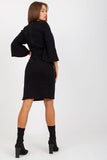 Ribbed Pencil Cut Dress with 3/4 Sleeves & Waist Tie