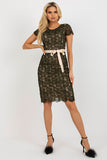 Elegant Pencil Cut Dress with Short Sleeves and Sash