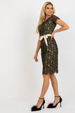 Elegant Pencil Cut Dress with Short Sleeves and Sash