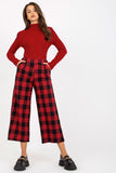 Checkered Women's Pants with Covered Zipper and Pockets