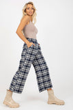 Checkered Women's Pants with Covered Zipper and Pockets
