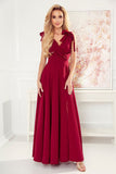 Elegant Burgundy Long Dress with Slit and Shoulder Bows