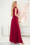 Elegant Burgundy Long Dress with Slit and Shoulder Bows