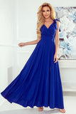 Elegant Cornflower Long Dress with Slit and Bow Details