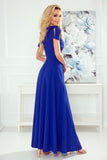 Elegant Cornflower Long Dress with Slit and Bow Details