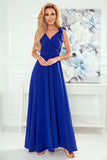 Elegant Cornflower Long Dress with Slit and Bow Details