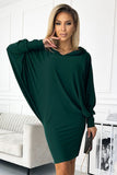 Versatile Bat Dress with Hood in Stretchy Green Fabric