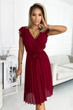 Burgundy Chiffon Dress with Neckline and Frills