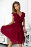 Burgundy Chiffon Dress with Neckline and Frills