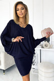 Navy Blue Glitter Bat Dress with Neckline