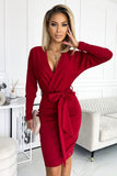 Maroon Envelope Dress with Back Neckline and Waist Tie
