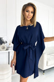 Navy Blue Butterfly Dress with Belt - Polish Design
