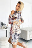 Comfortable Patterned Turtleneck Dress in Silver Brown
